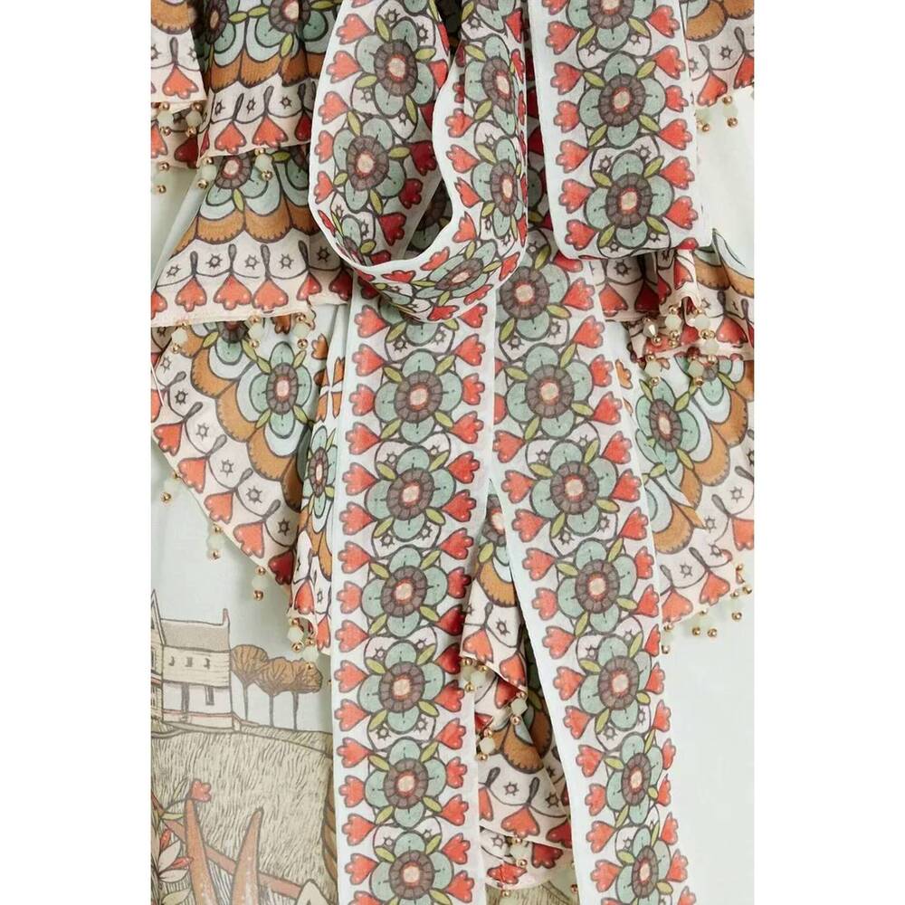 NEW ZIMMERMANN bead-embellished printed chiffon blouse in multi - Picture 3 of 4